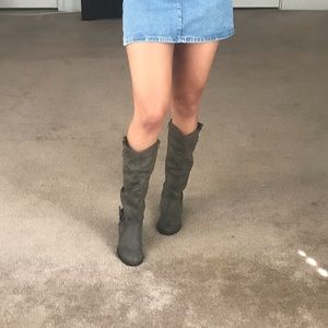Grey below the knee boots